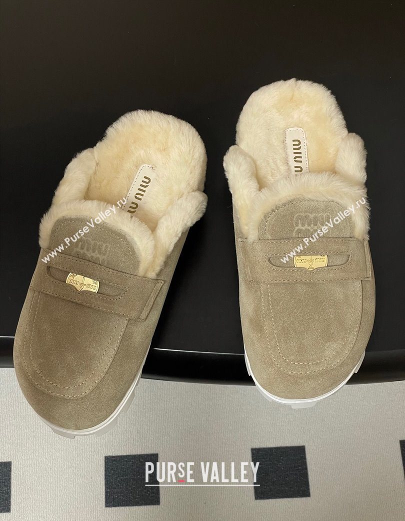 Miu Miu Coin Suede and Wool Mules Grey 2025 5D058E (MD-251208018)