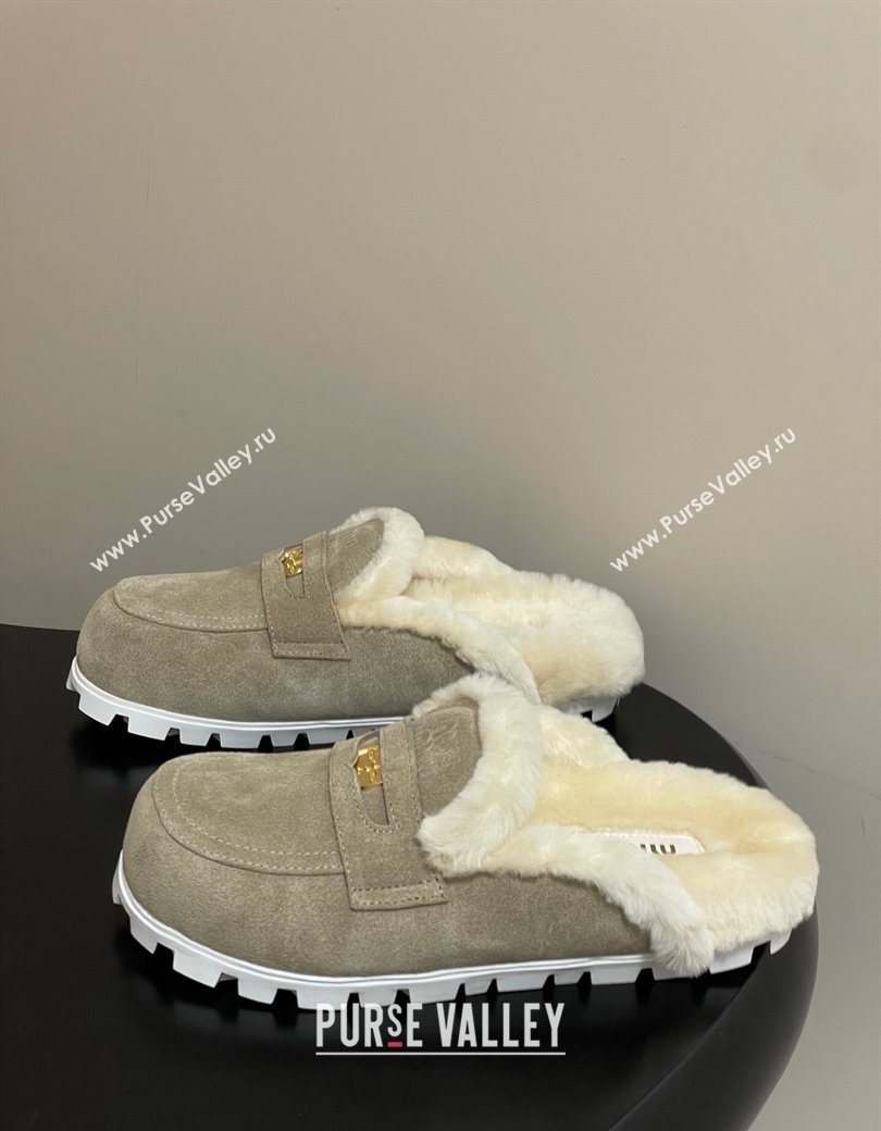 Miu Miu Coin Suede and Wool Mules Grey 2025 5D058E (MD-251208018)