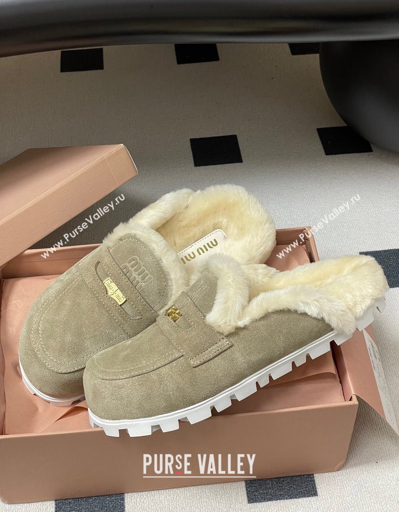 Miu Miu Coin Suede and Wool Mules Grey 2025 5D058E (MD-251208018)