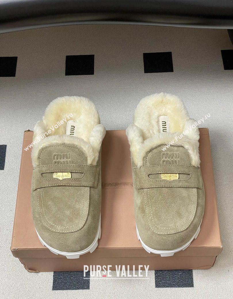 Miu Miu Coin Suede and Wool Mules Grey 2025 5D058E (MD-251208018)