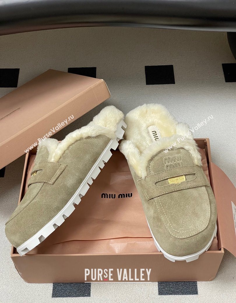 Miu Miu Coin Suede and Wool Mules Grey 2025 5D058E (MD-251208018)