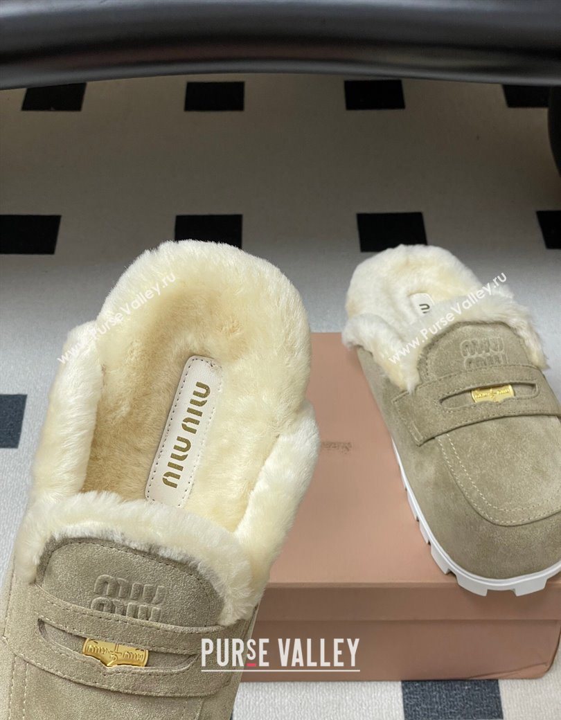 Miu Miu Coin Suede and Wool Mules Grey 2025 5D058E (MD-251208018)