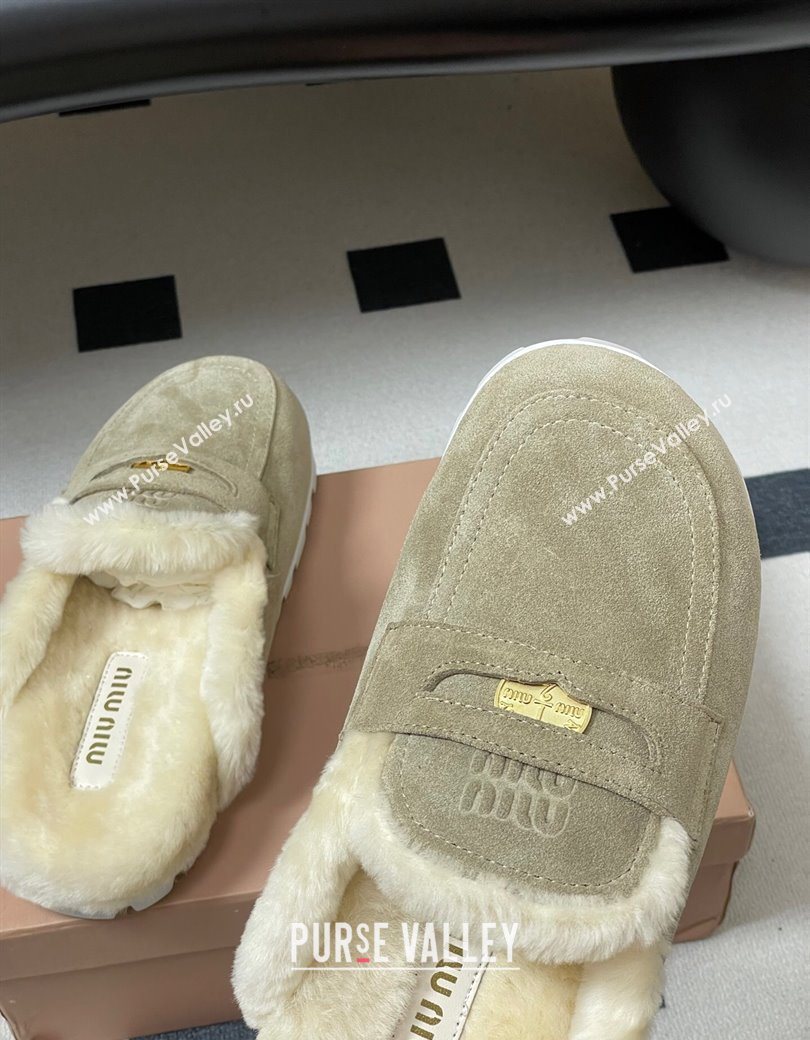 Miu Miu Coin Suede and Wool Mules Grey 2025 5D058E (MD-251208018)