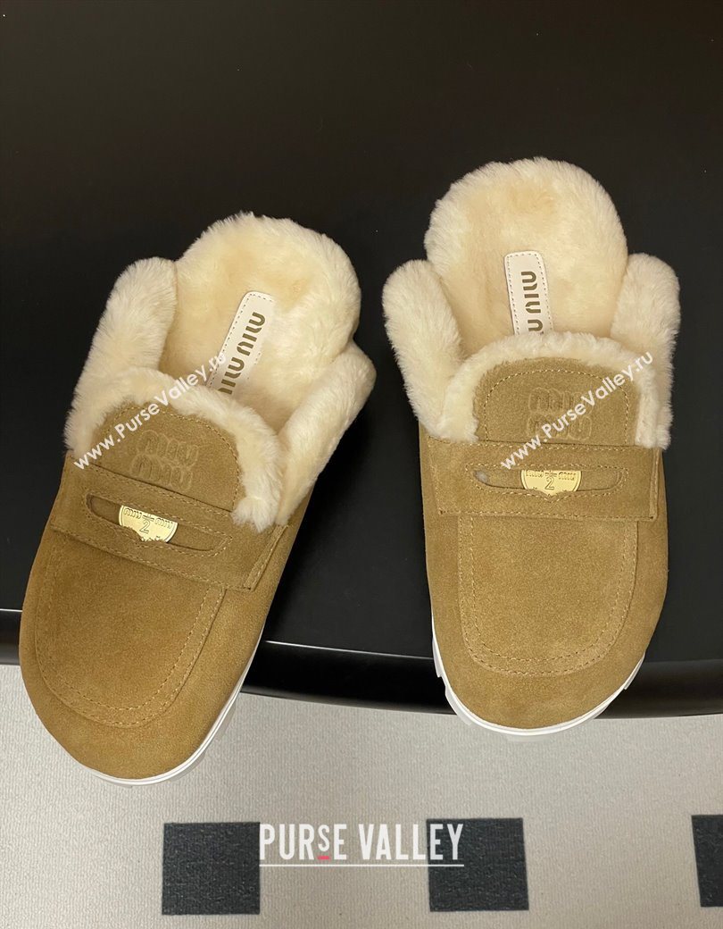 Miu Miu Coin Suede and Wool Mules Light Yellow 2025 5D058E (MD-251208019)