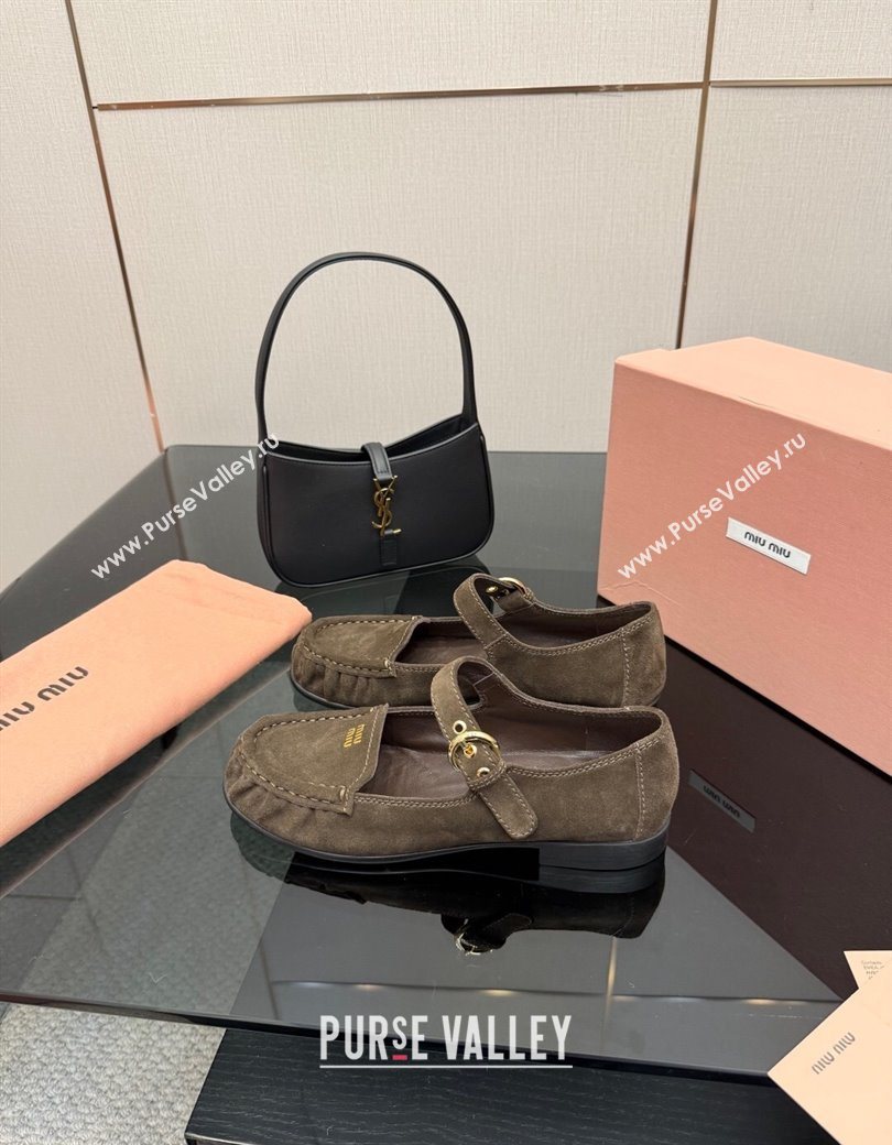 Miu Miu Suede Loafers with Strap Dark Brown 2025 5D563E (SS-251208010)