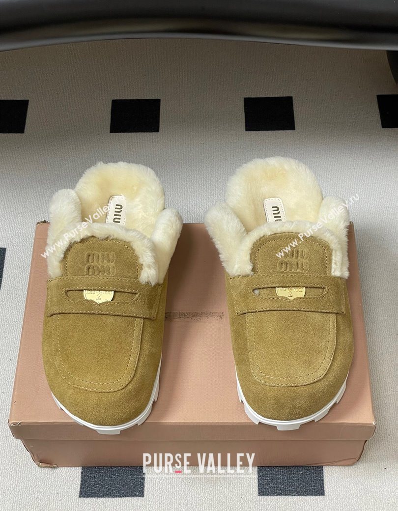 Miu Miu Coin Suede and Wool Mules Light Yellow 2025 5D058E (MD-251208019)