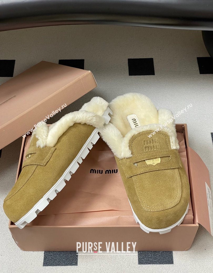 Miu Miu Coin Suede and Wool Mules Light Yellow 2025 5D058E (MD-251208019)
