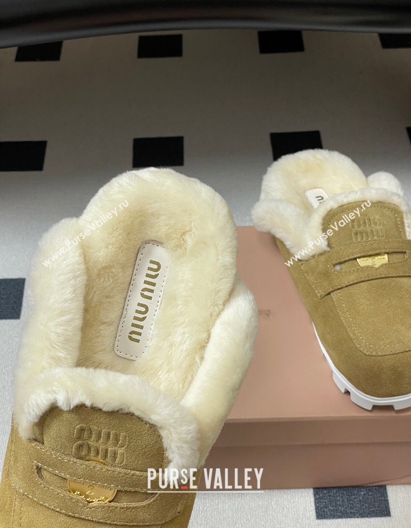 Miu Miu Coin Suede and Wool Mules Light Yellow 2025 5D058E (MD-251208019)