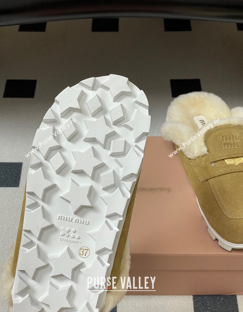 Miu Miu Coin Suede and Wool Mules Light Yellow 2025 5D058E (MD-251208019)