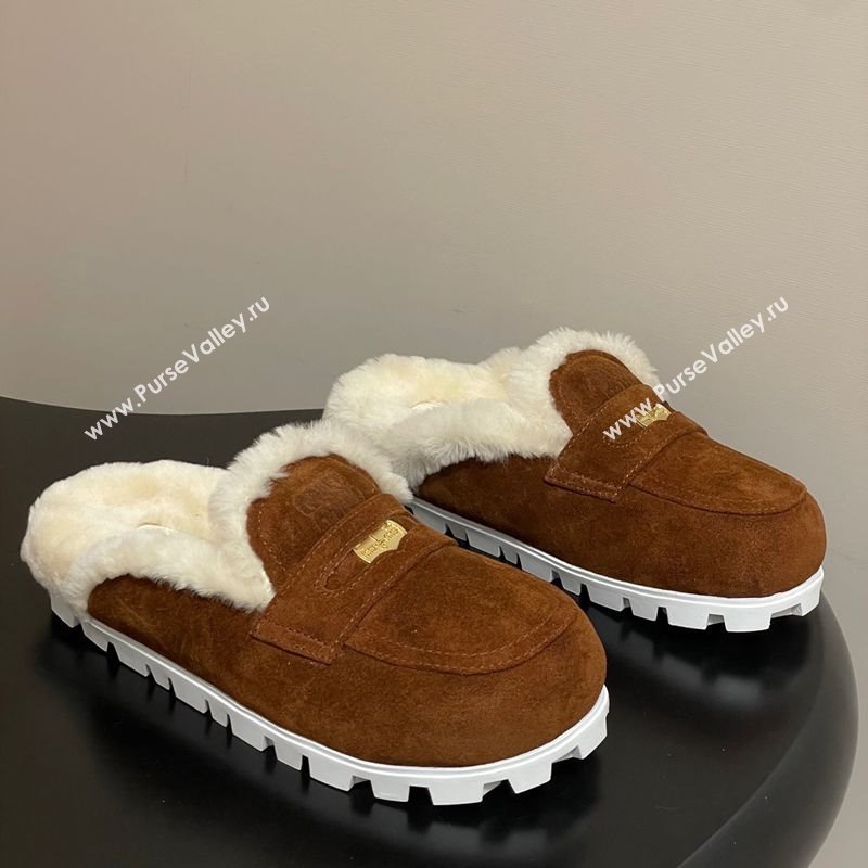 Miu Miu Coin Suede and Wool Mules Cocoa Brown 2025 5D058E (MD-251208020)
