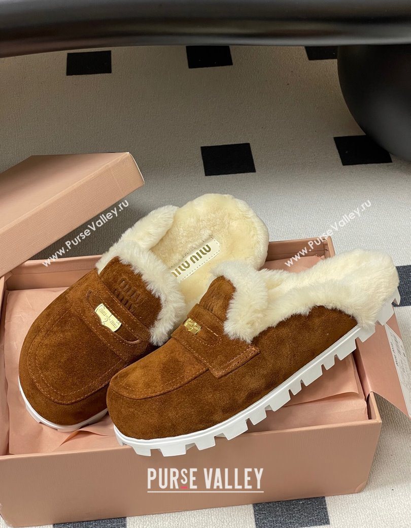Miu Miu Coin Suede and Wool Mules Cocoa Brown 2025 5D058E (MD-251208020)