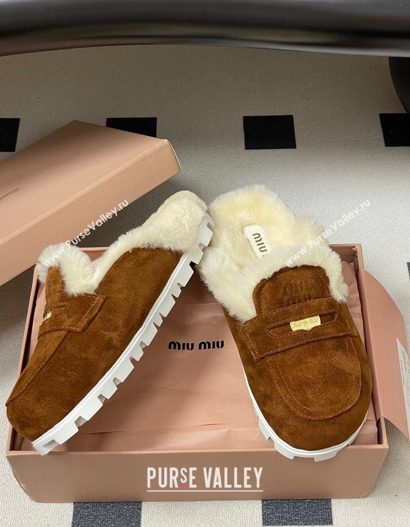 Miu Miu Coin Suede and Wool Mules Cocoa Brown 2025 5D058E (MD-251208020)