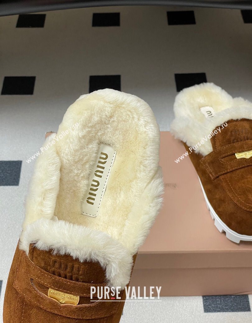 Miu Miu Coin Suede and Wool Mules Cocoa Brown 2025 5D058E (MD-251208020)