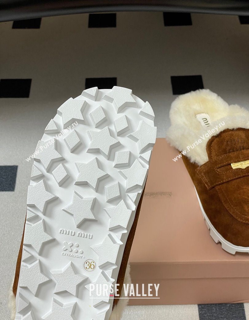 Miu Miu Coin Suede and Wool Mules Cocoa Brown 2025 5D058E (MD-251208020)