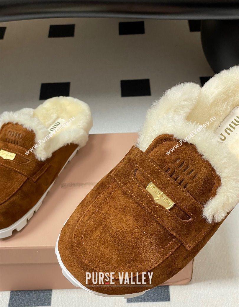 Miu Miu Coin Suede and Wool Mules Cocoa Brown 2025 5D058E (MD-251208020)