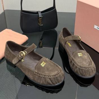 Miu Miu Suede Loafers with Strap Dark Brown 2025 5D563E (SS-251208010)