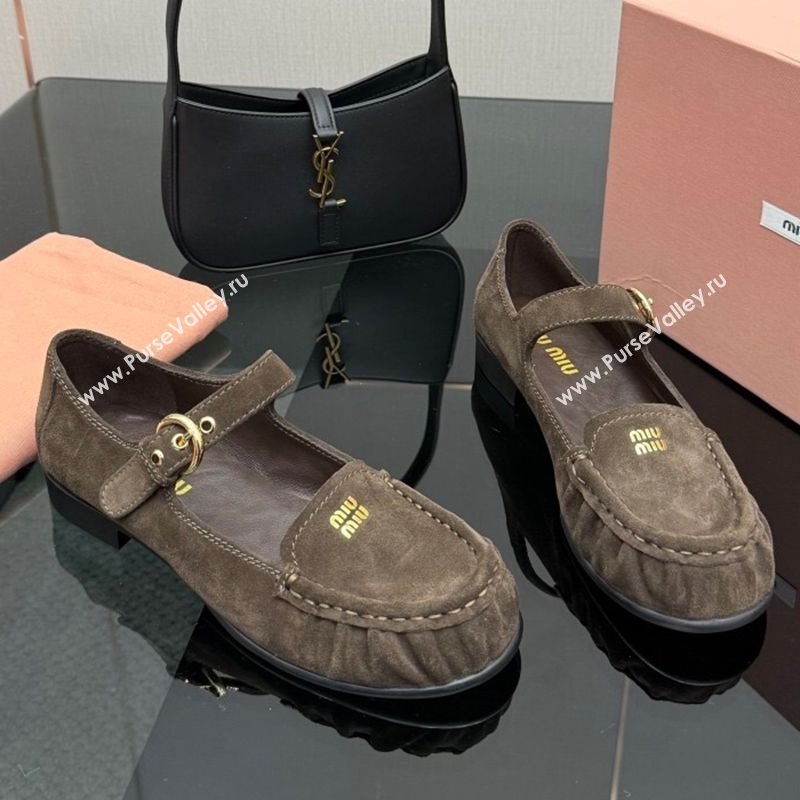 Miu Miu Suede Loafers with Strap Dark Brown 2025 5D563E (SS-251208010)