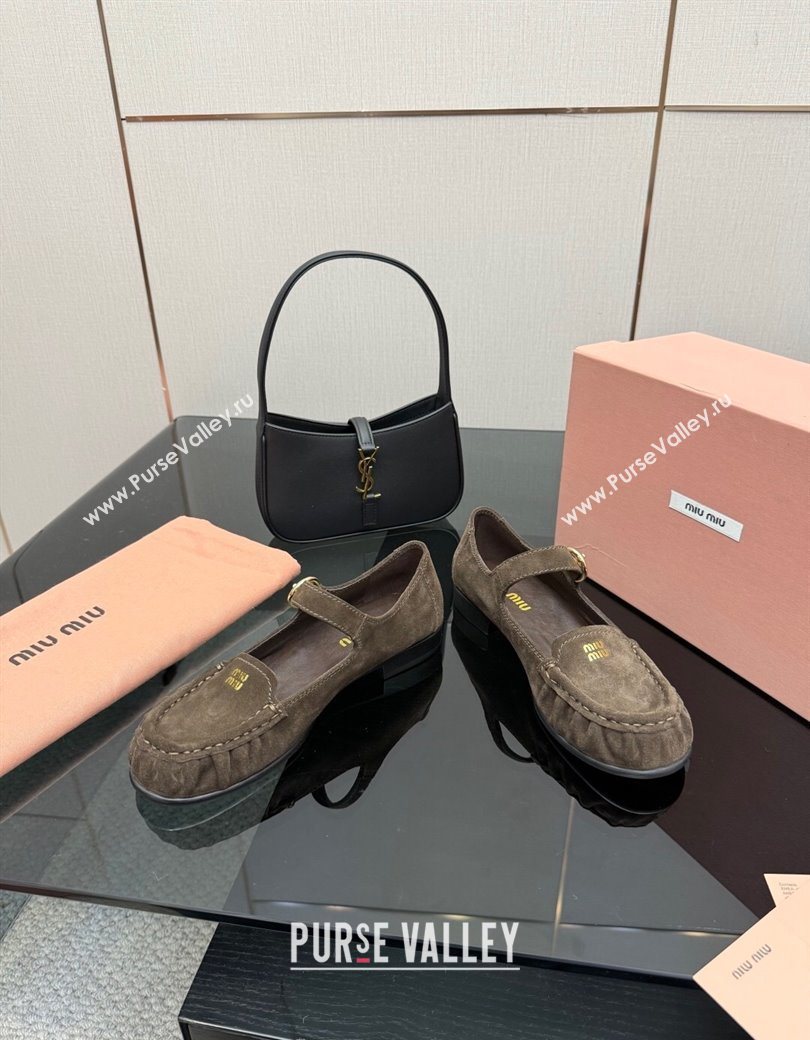 Miu Miu Suede Loafers with Strap Dark Brown 2025 5D563E (SS-251208010)