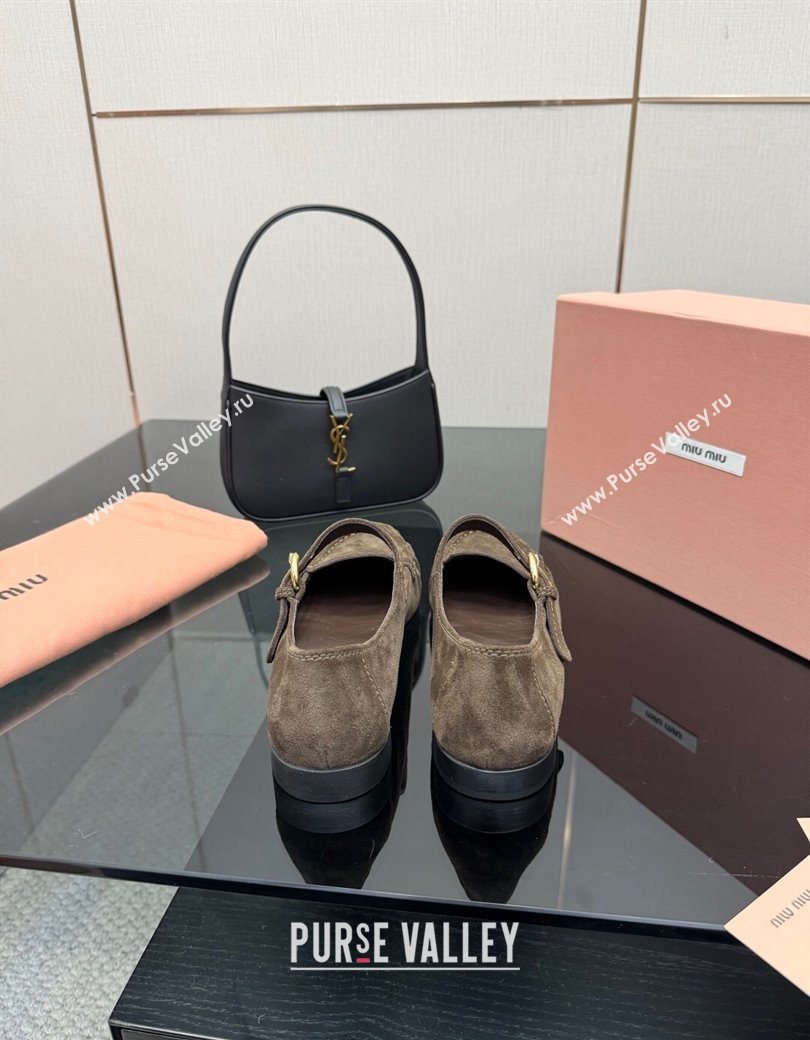 Miu Miu Suede Loafers with Strap Dark Brown 2025 5D563E (SS-251208010)