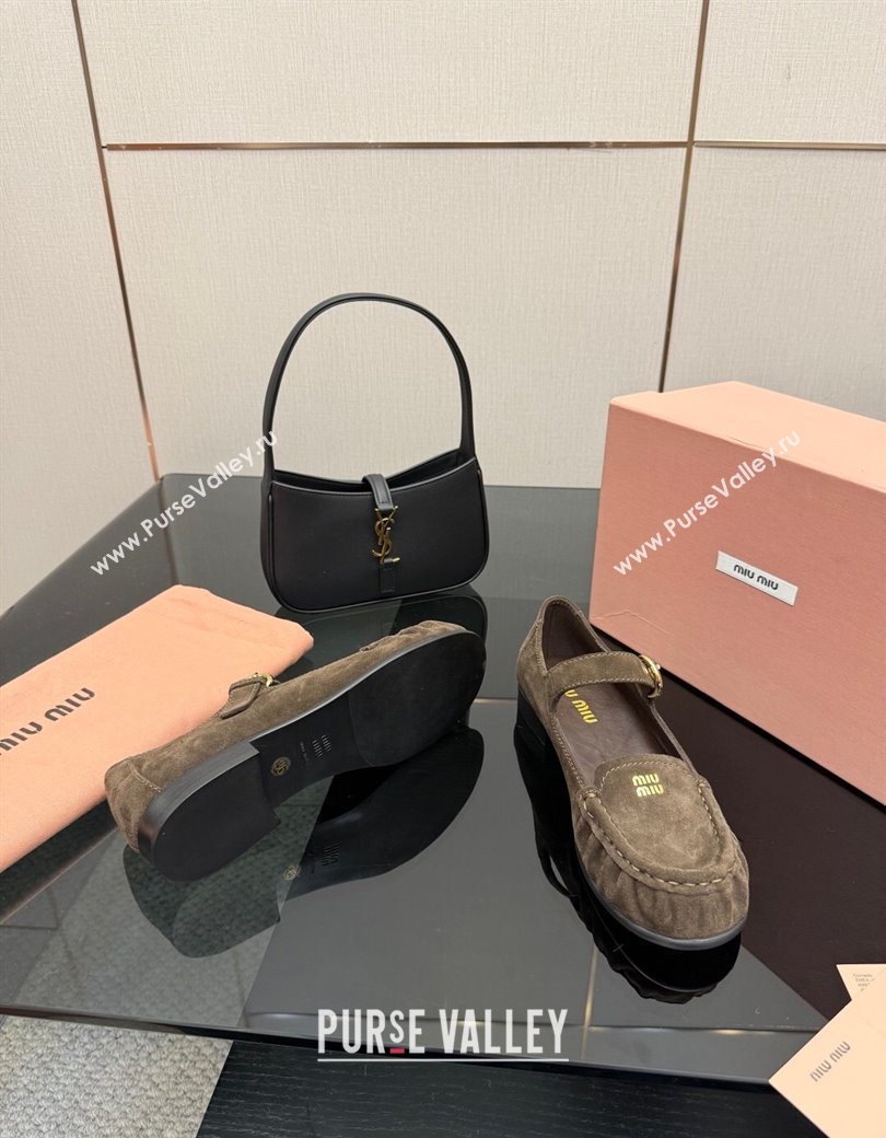 Miu Miu Suede Loafers with Strap Dark Brown 2025 5D563E (SS-251208010)