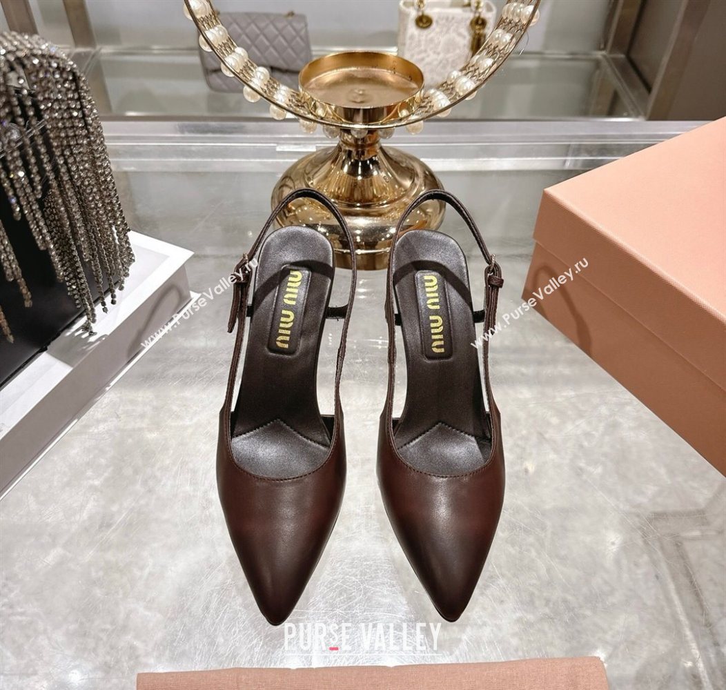Miu Miu Calf Leather Slingbacks Pump 7.5cm Dark Brown 2025 5I546E (MD-251208032)