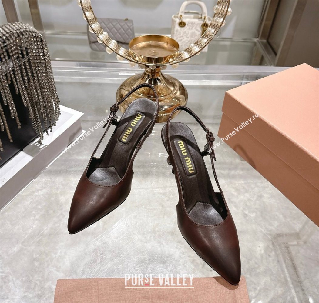 Miu Miu Calf Leather Slingbacks Pump 7.5cm Dark Brown 2025 5I546E (MD-251208032)
