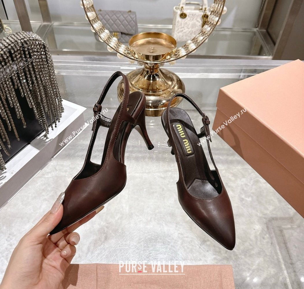 Miu Miu Calf Leather Slingbacks Pump 7.5cm Dark Brown 2025 5I546E (MD-251208032)