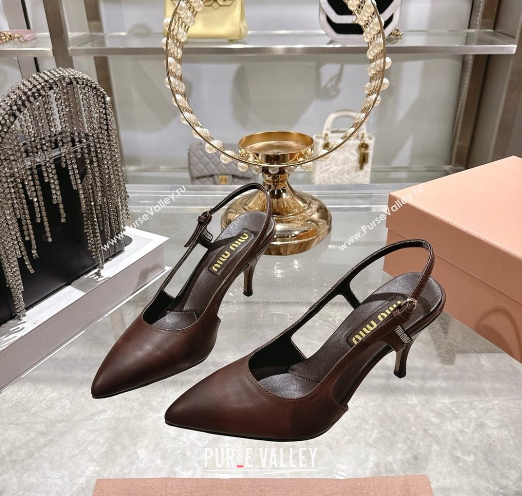Miu Miu Calf Leather Slingbacks Pump 7.5cm Dark Brown 2025 5I546E (MD-251208032)