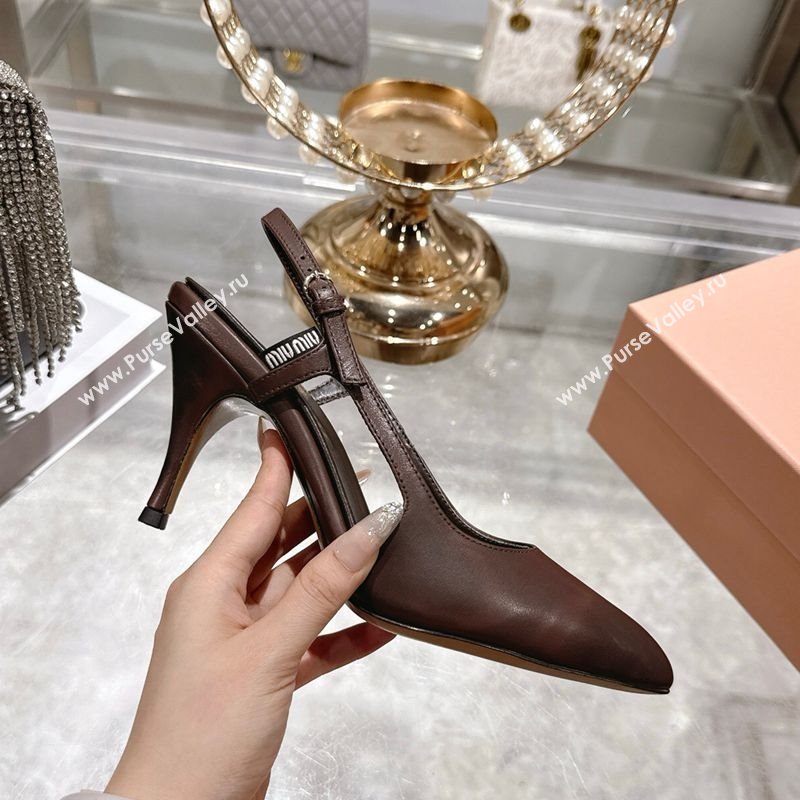 Miu Miu Calf Leather Slingbacks Pump 7.5cm Dark Brown 2025 5I546E (MD-251208032)
