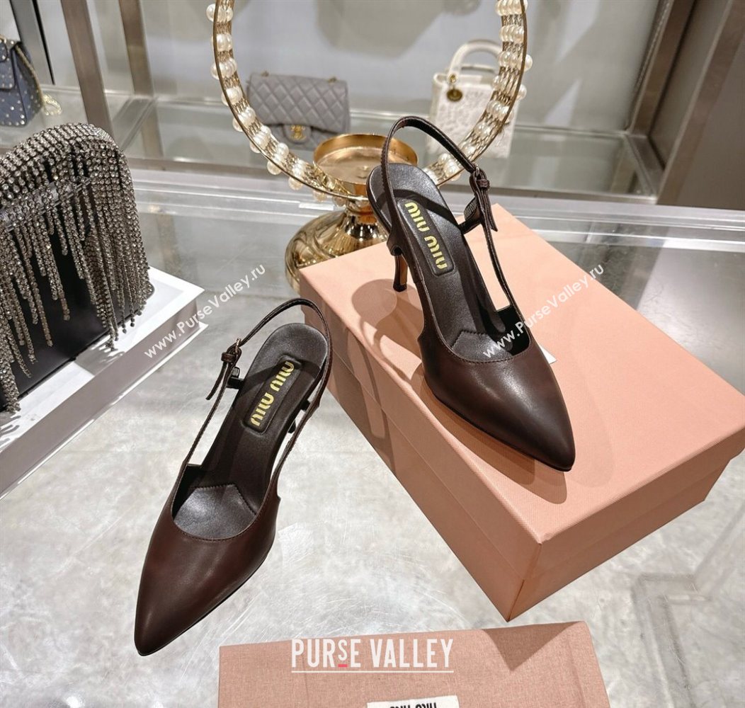 Miu Miu Calf Leather Slingbacks Pump 7.5cm Dark Brown 2025 5I546E (MD-251208032)