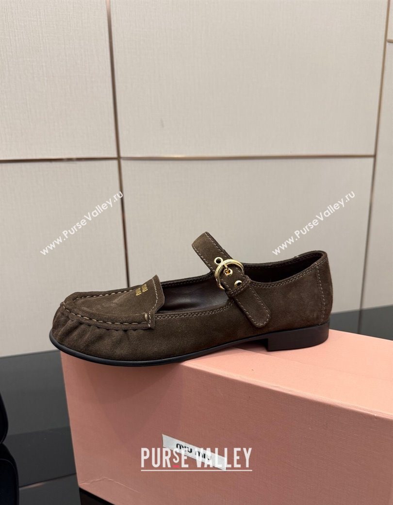 Miu Miu Suede Loafers with Strap Dark Brown 2025 5D563E (SS-251208010)