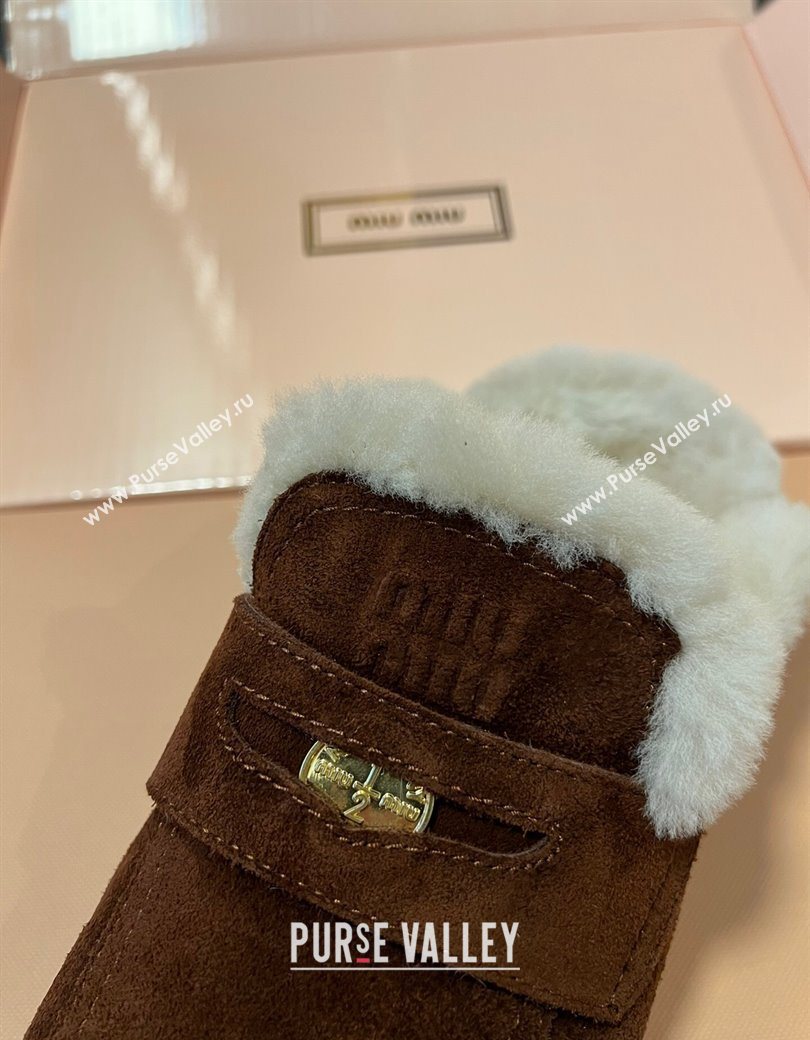 Miu Miu Coin Suede and Wool Mules Dark Brown 2025 5D058E (KL-251208021)
