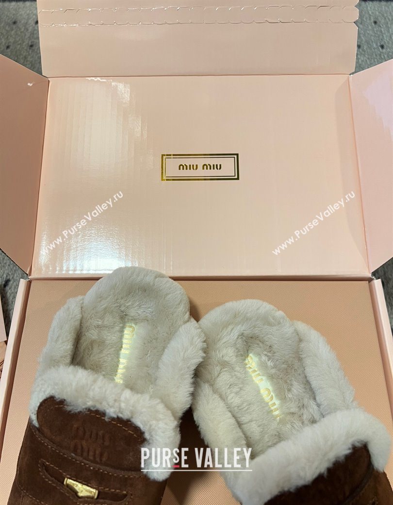 Miu Miu Coin Suede and Wool Mules Dark Brown 2025 5D058E (KL-251208021)