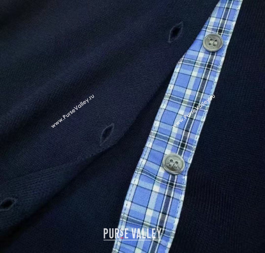 Miu Miu Wool Cardigan with Blud Plaid Trim Royal Blue 2025 MM122523 (QI-251225053)