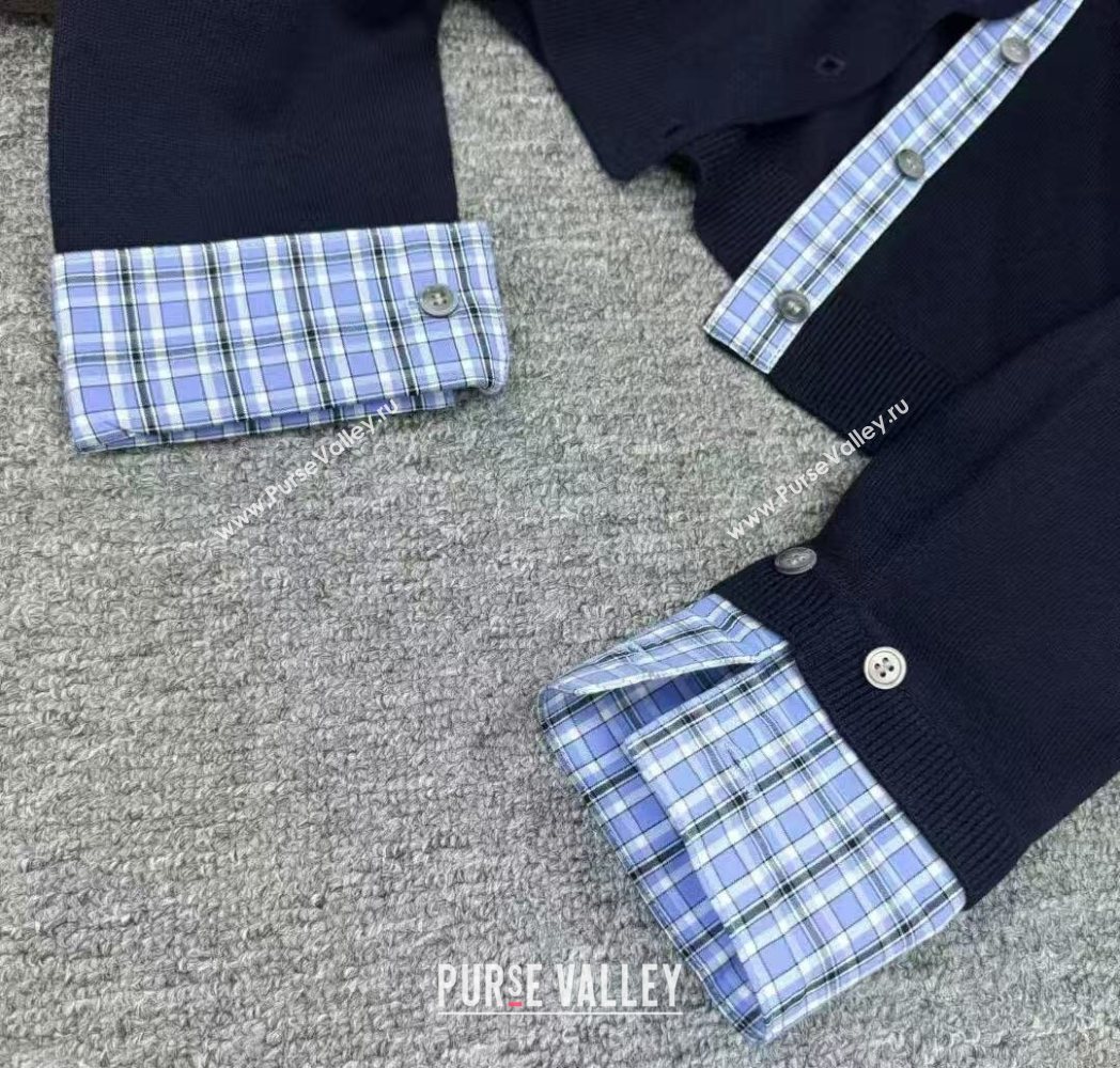 Miu Miu Wool Cardigan with Blud Plaid Trim Royal Blue 2025 MM122523 (QI-251225053)