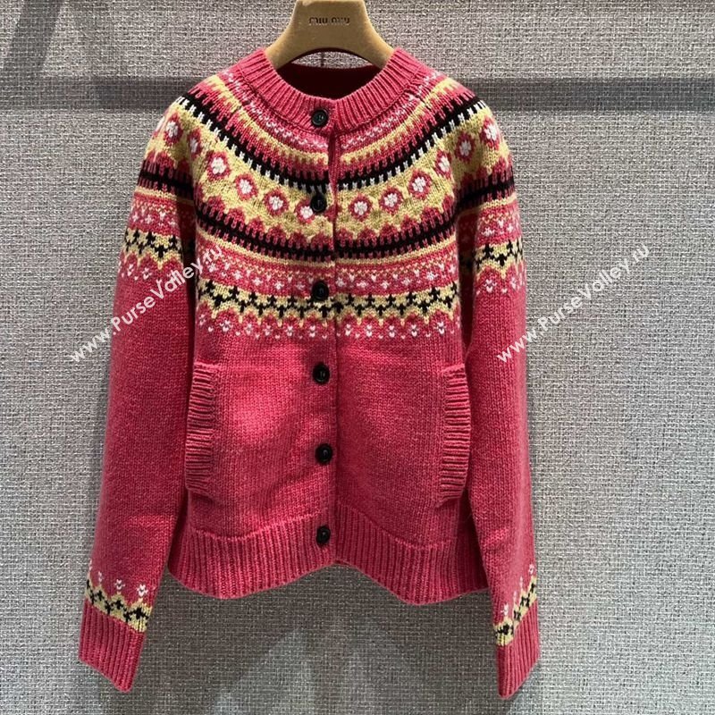 Miu Miu Wool Cardigan with Embroidery Pink 2025 MM122518 (QI-251225043)
