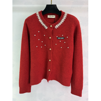 Miu Miu Wool Cardigan with Strass and Cardigan Red 2025 MM122529 (QI-251225062)
