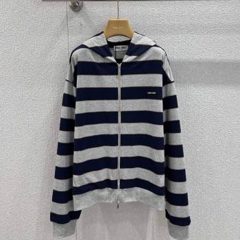 Miu Miu Cotton Striped Cardigan Grey/Blue 2026 MM011318 (QI-260113028)