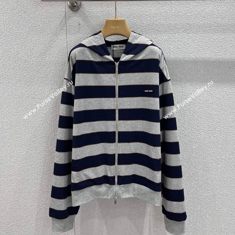 Miu Miu Cotton Striped Cardigan Grey/Blue 2026 MM011318 (QI-260113028)