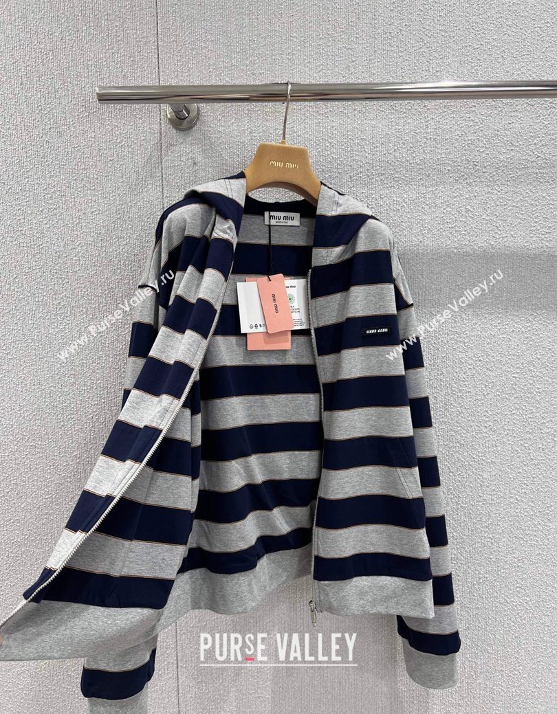 Miu Miu Cotton Striped Cardigan Grey/Blue 2026 MM011318 (QI-260113028)