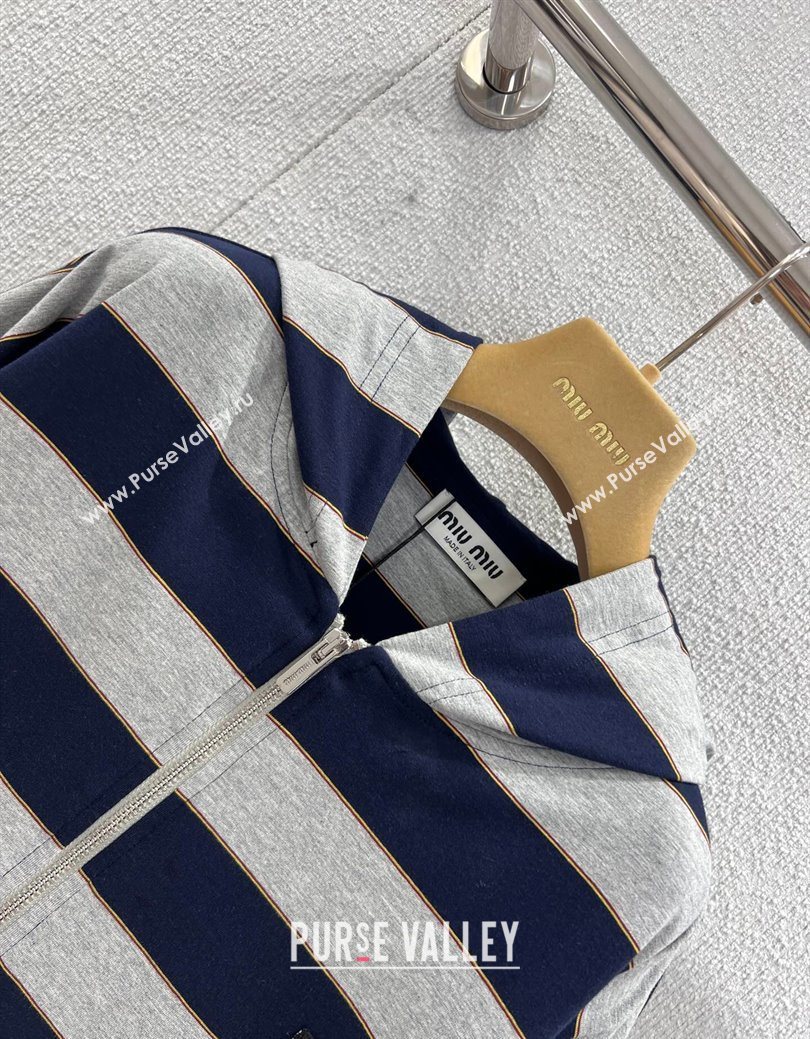 Miu Miu Cotton Striped Cardigan Grey/Blue 2026 MM011318 (QI-260113028)