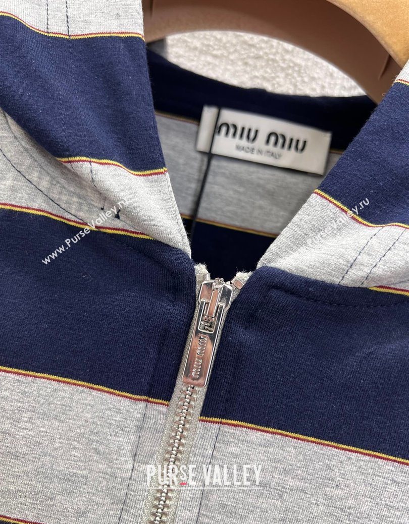 Miu Miu Cotton Striped Cardigan Grey/Blue 2026 MM011318 (QI-260113028)