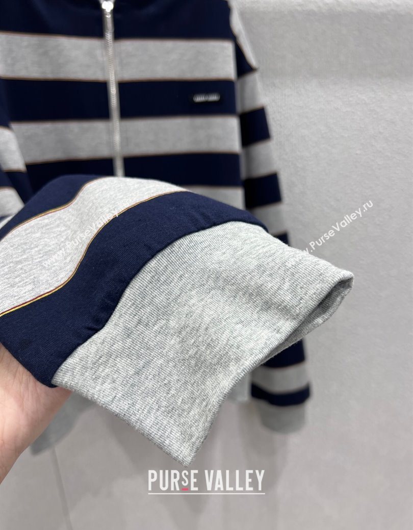 Miu Miu Cotton Striped Cardigan Grey/Blue 2026 MM011318 (QI-260113028)