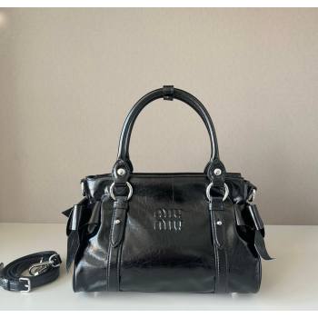 Miu Miu Ribbon Shiny Leather Top Handle Bag Black 2026 5BA327 (nana-260120034)