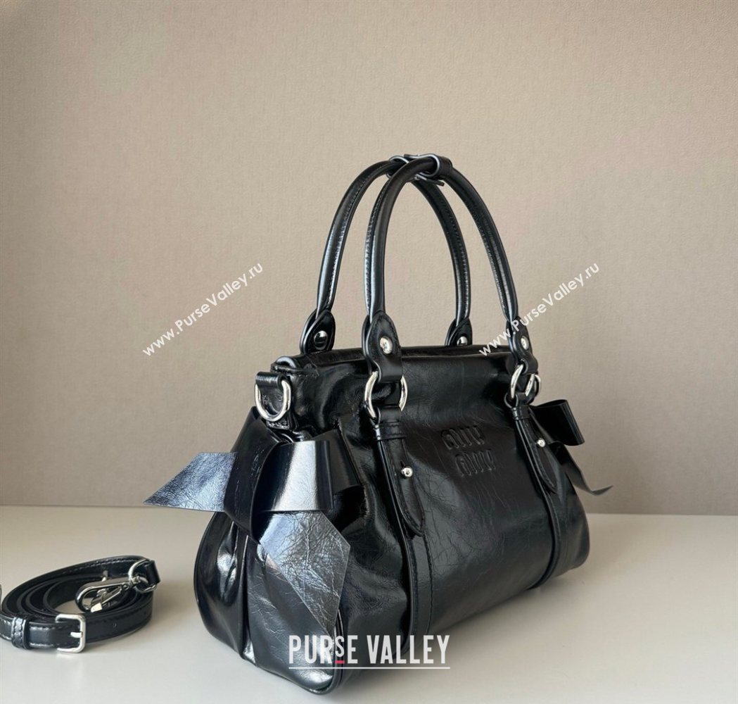 Miu Miu Ribbon Shiny Leather Top Handle Bag Black 2026 5BA327 (nana-260120034)