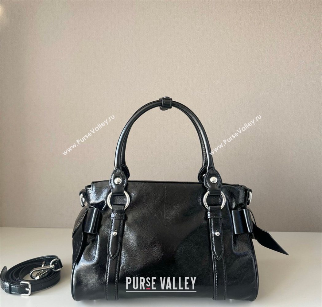 Miu Miu Ribbon Shiny Leather Top Handle Bag Black 2026 5BA327 (nana-260120034)