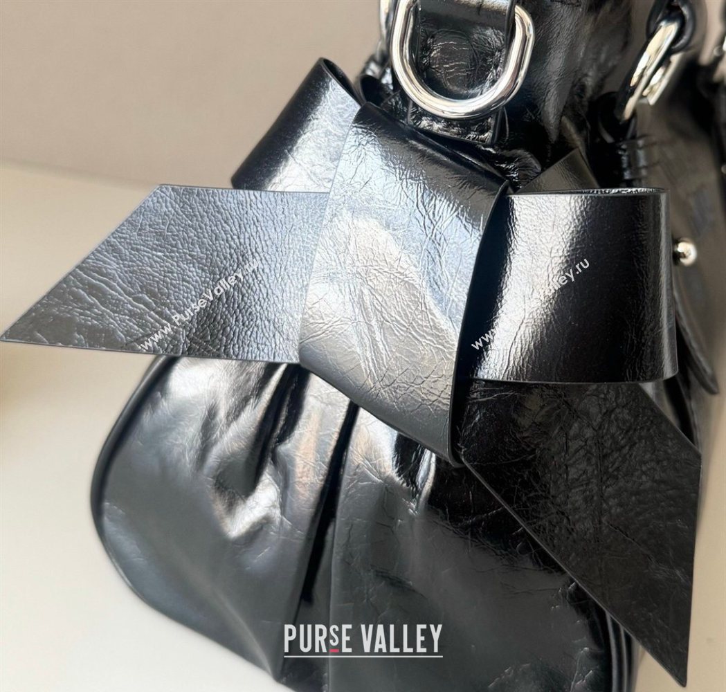 Miu Miu Ribbon Shiny Leather Top Handle Bag Black 2026 5BA327 (nana-260120034)