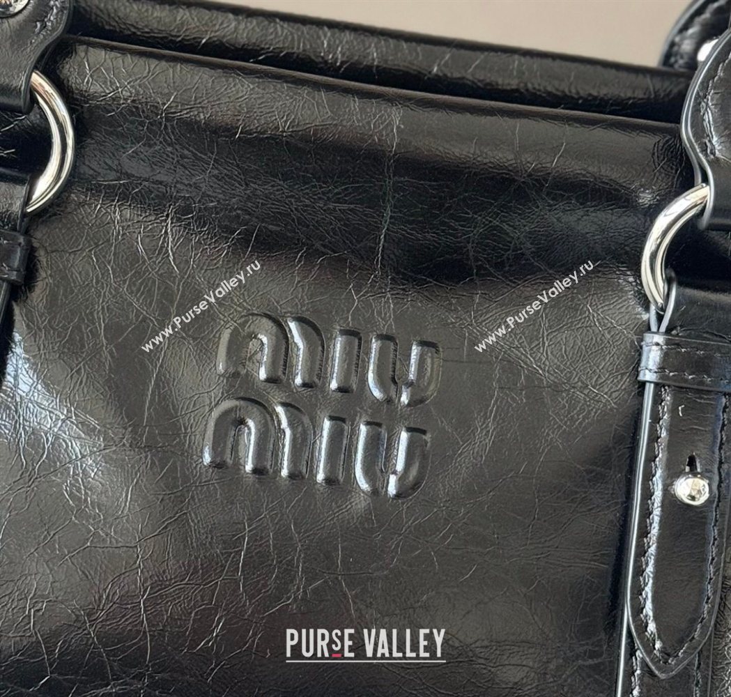 Miu Miu Ribbon Shiny Leather Top Handle Bag Black 2026 5BA327 (nana-260120034)