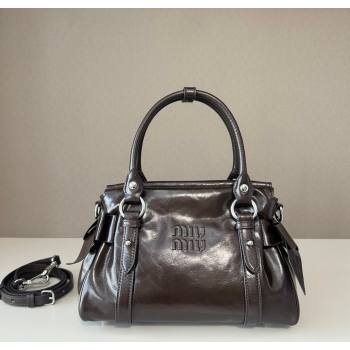 Miu Miu Ribbon Shiny Leather Top Handle Bag Dark Brown 2026 5BA327 (nana-260120037)
