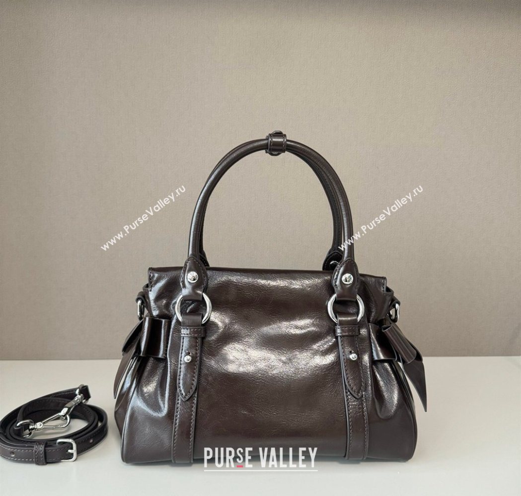 Miu Miu Ribbon Shiny Leather Top Handle Bag Dark Brown 2026 5BA327 (nana-260120037)